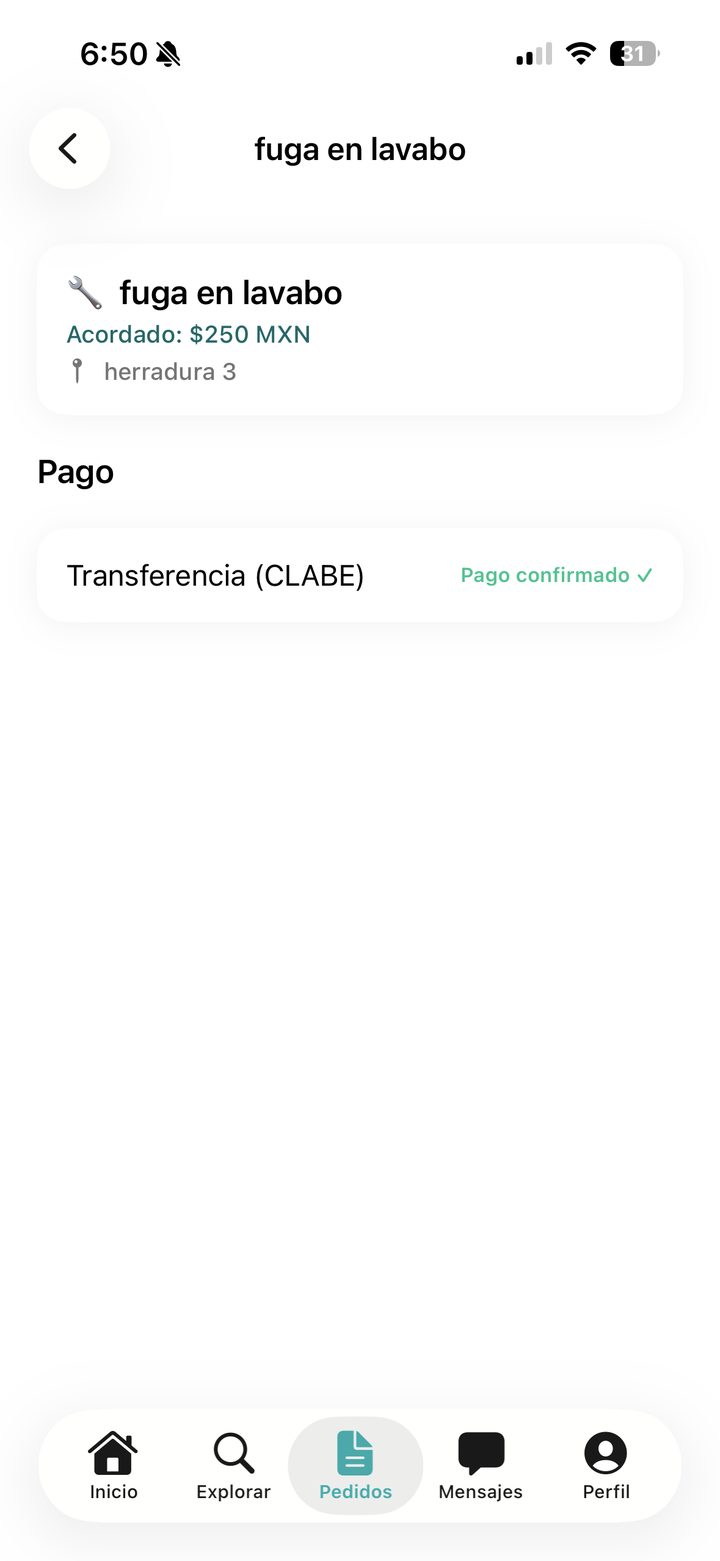 Trabajo con monto acordado y pago confirmado